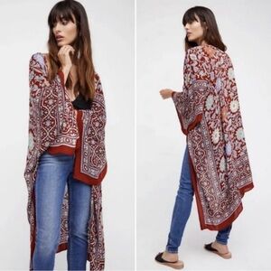 Free People Magic Dance Border Print Kimono, Copper Combo, One Size.